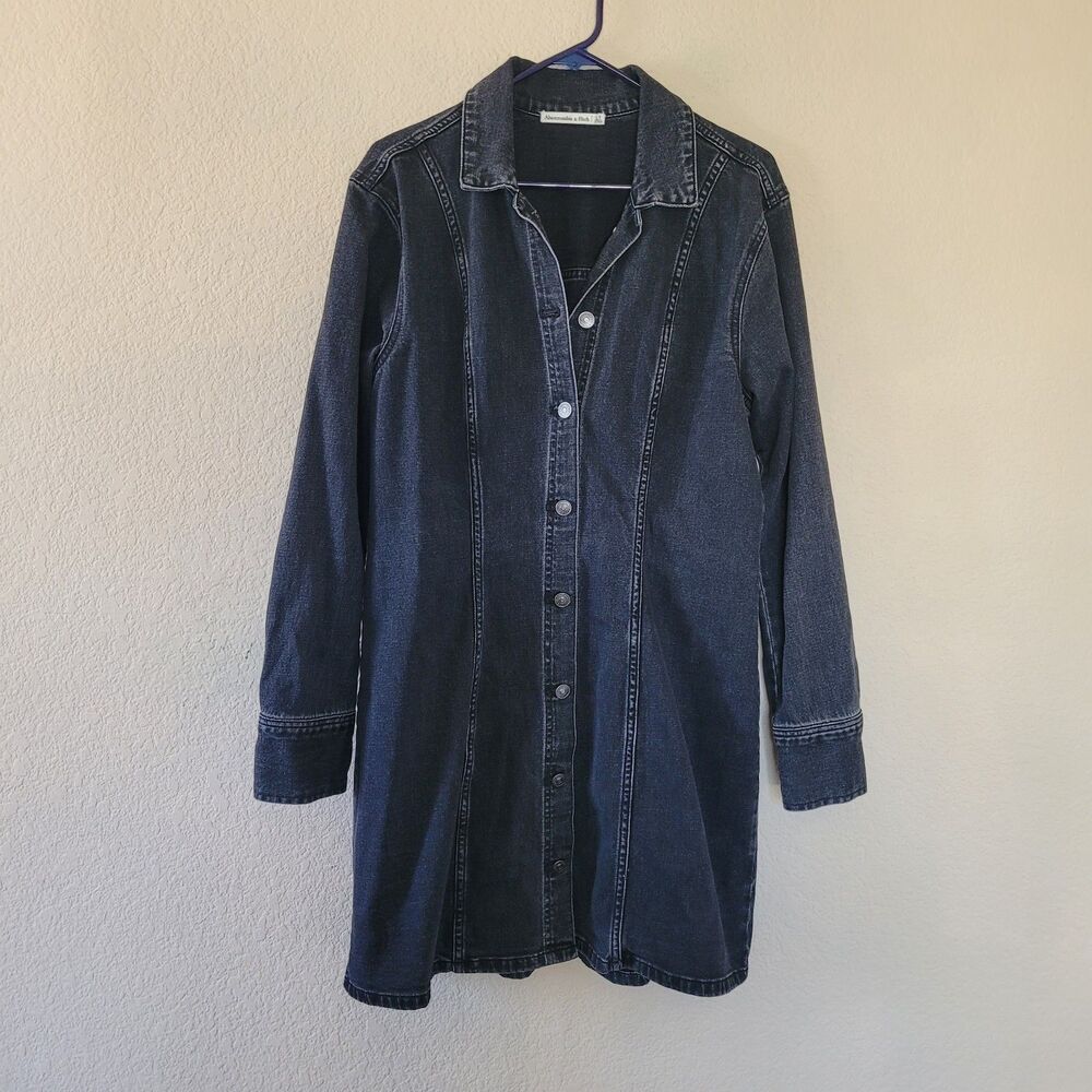 Abercrombie & Fitch Denim Shirt Dress Womens Large Tall Button Up Long Sleeve